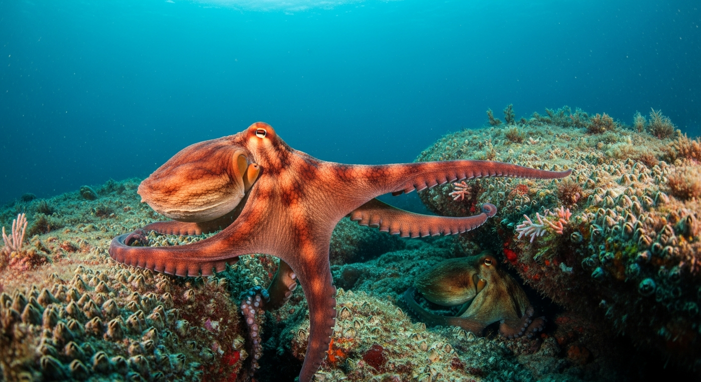 "그곳을 단번에 찾는다?" 암컷 호르몬 맛보는 수컷 문어의 은밀한 짝짓기